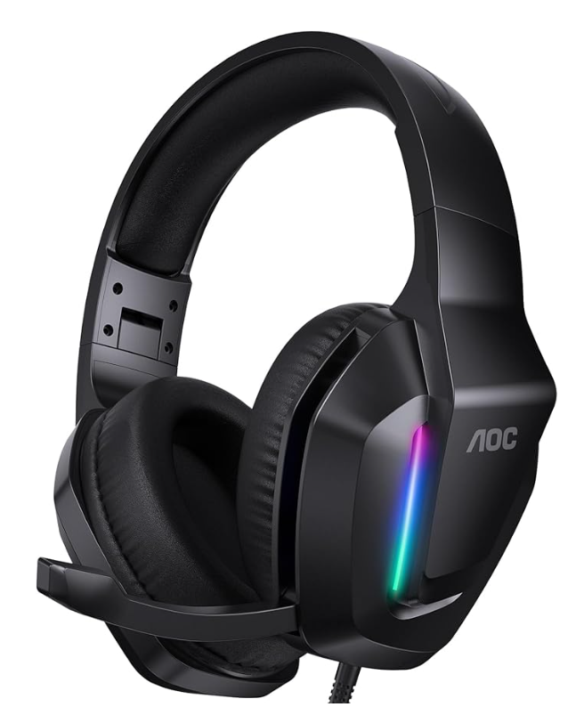 AOC ゲーミングヘッドセット ゲーミングヘッドホン 3D サラウンドサウンド 50mmドライバー 3.5mm 有線 立体音響 マイク付き 軽量 ヘッドホン ヘッドフォン PS5 PS4 PC Switch 2 ブラック