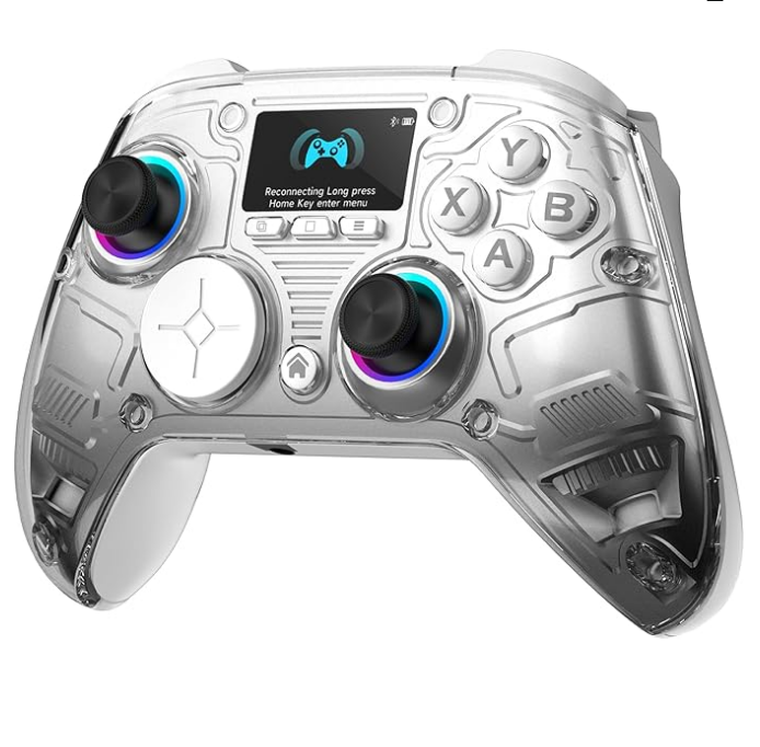 AOC コントローラー pc switch ゲームパッド【多機能LCDディスプレイ】Bluetooth 5.0・2.4G・有線3way接続 Turbo連射機能 6軸ジャイロセンサー 4段階バイブレーション調整 10色のRGBカラー 高精密ボタン 1000mAh 15時間連続使用 人体工学設計 持ちやすい PC/Steam deck/Switch/Android/iOSに対応 ホワイト